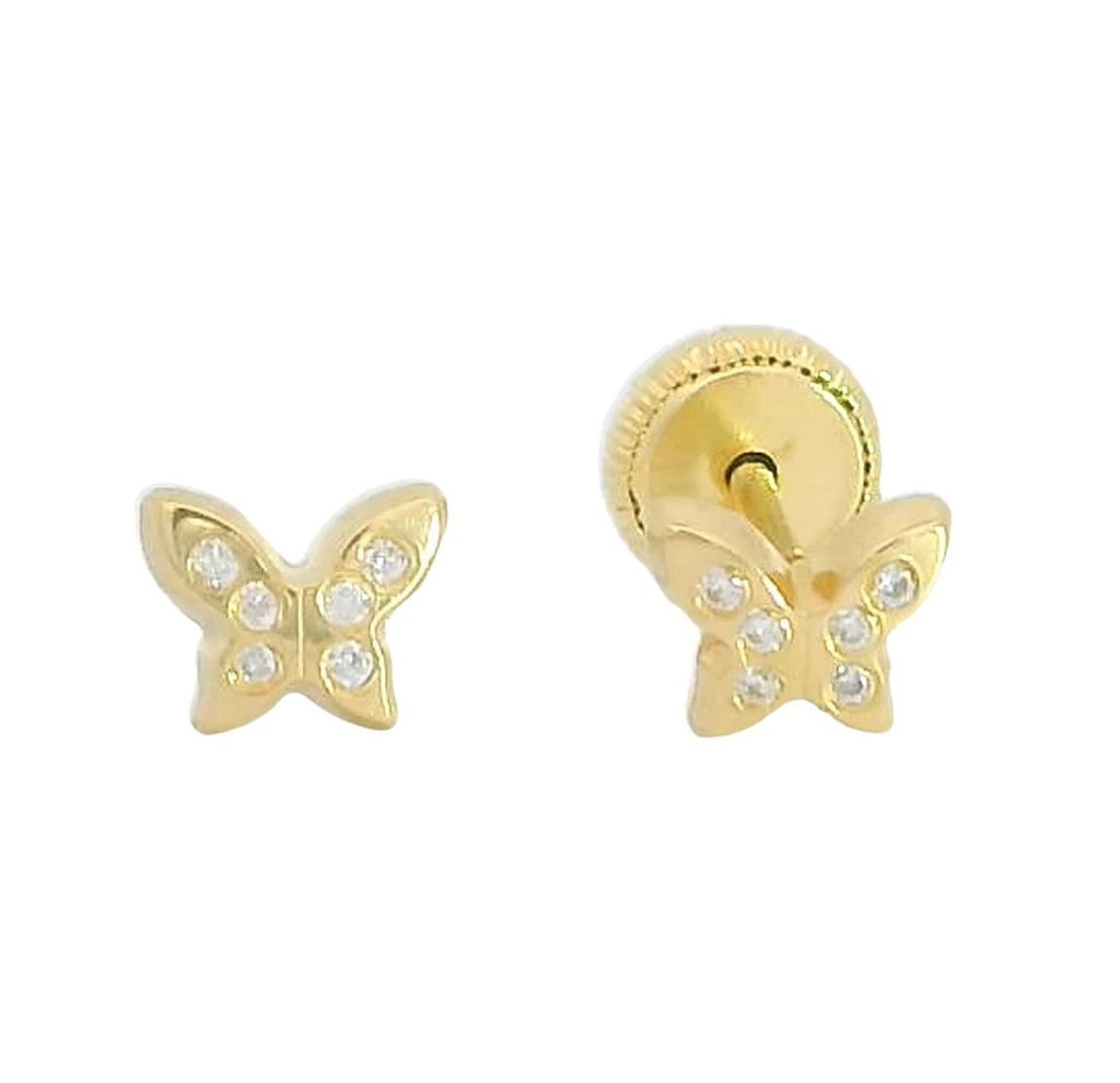 18K Gold  butterfly cZ stud earrings