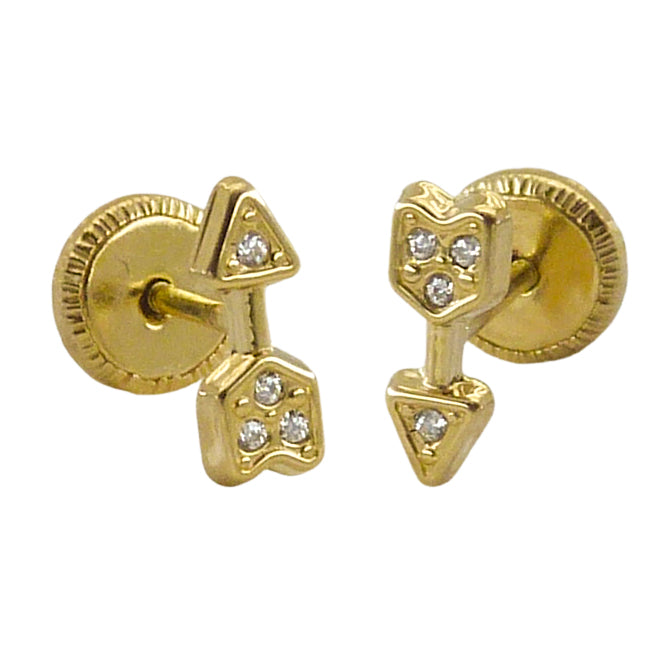 18K Gold 6mm arrow cZ stud earrings