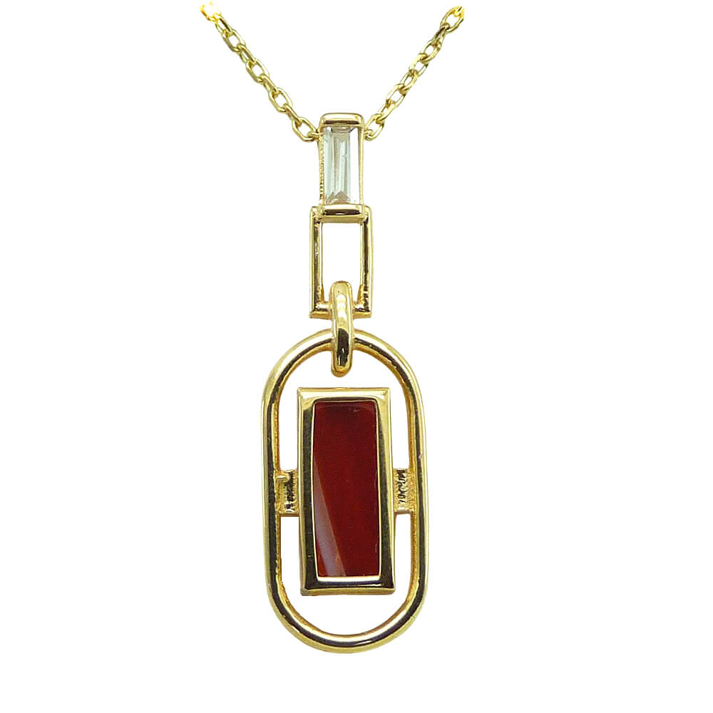 18K gold white topaz baguette sardonic Agate art deco necklace