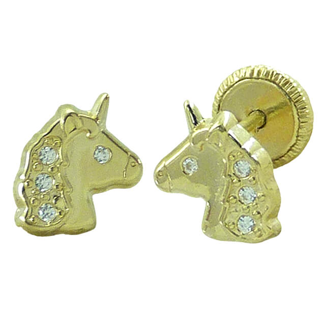 18K Gold 5 mm Unicorn stud earrings with cZ