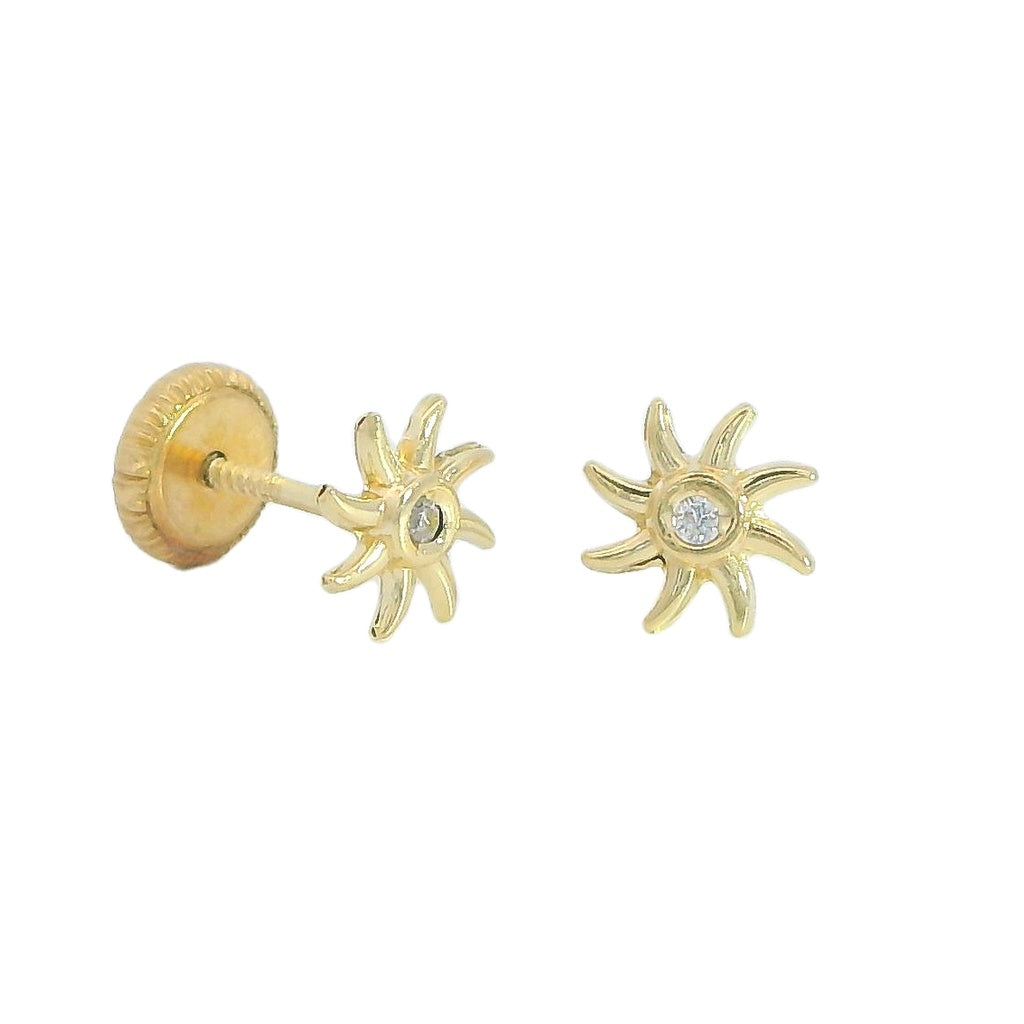 18K Gold Sun stud earrings with cZ