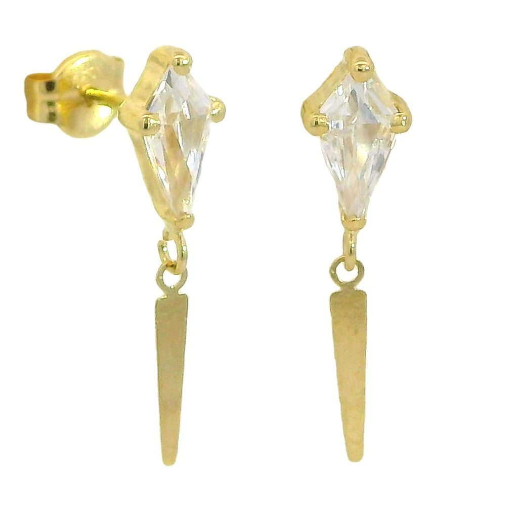 18K Kite white topaz long earrings