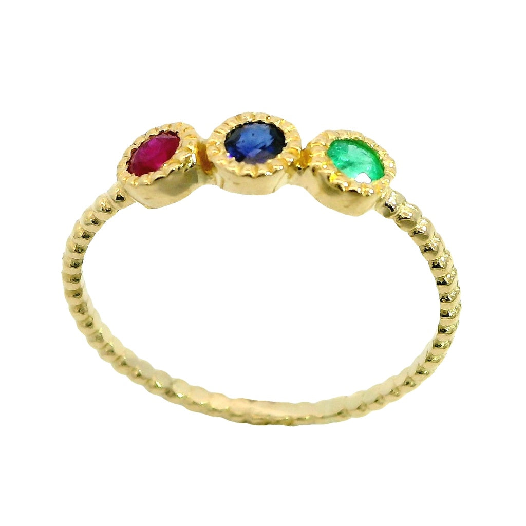 18K Ruby,Sapphire and Emerald simple ring