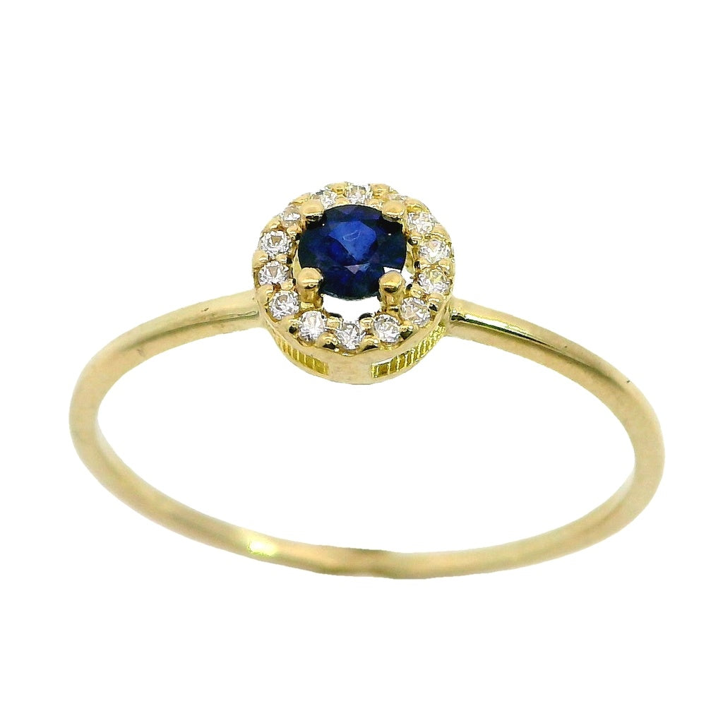 18K Gold 3 mm sapphire and white topaz ring