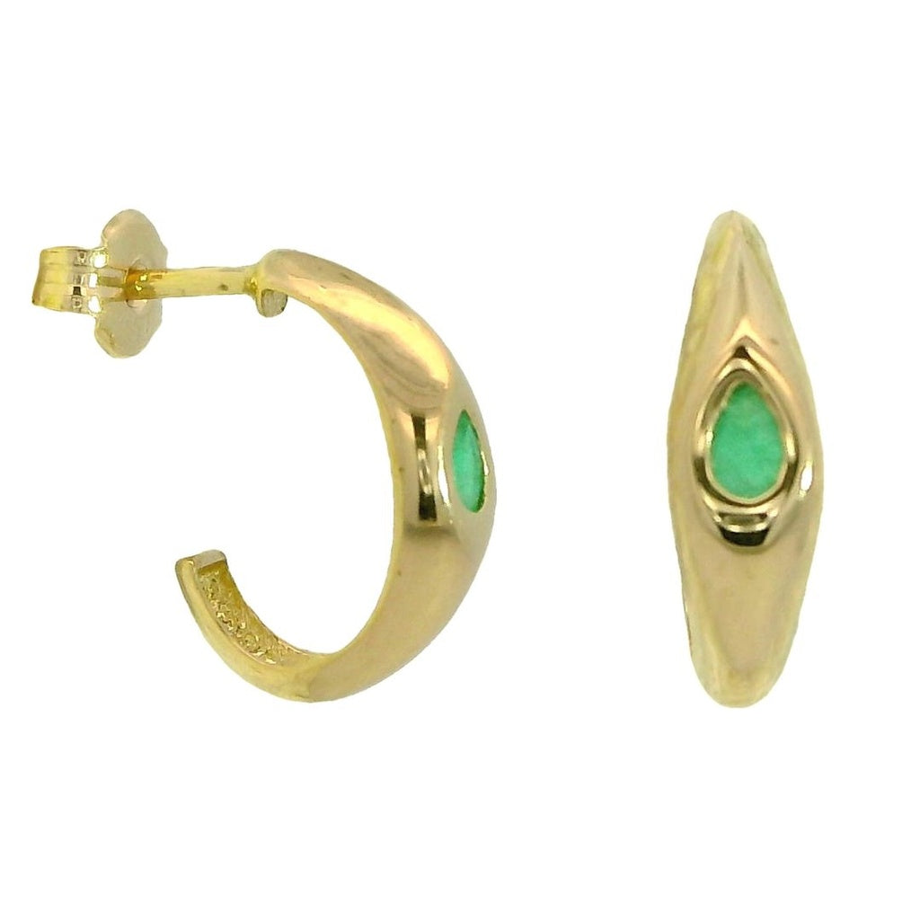 18K Emerald Pear Hoop Earrings