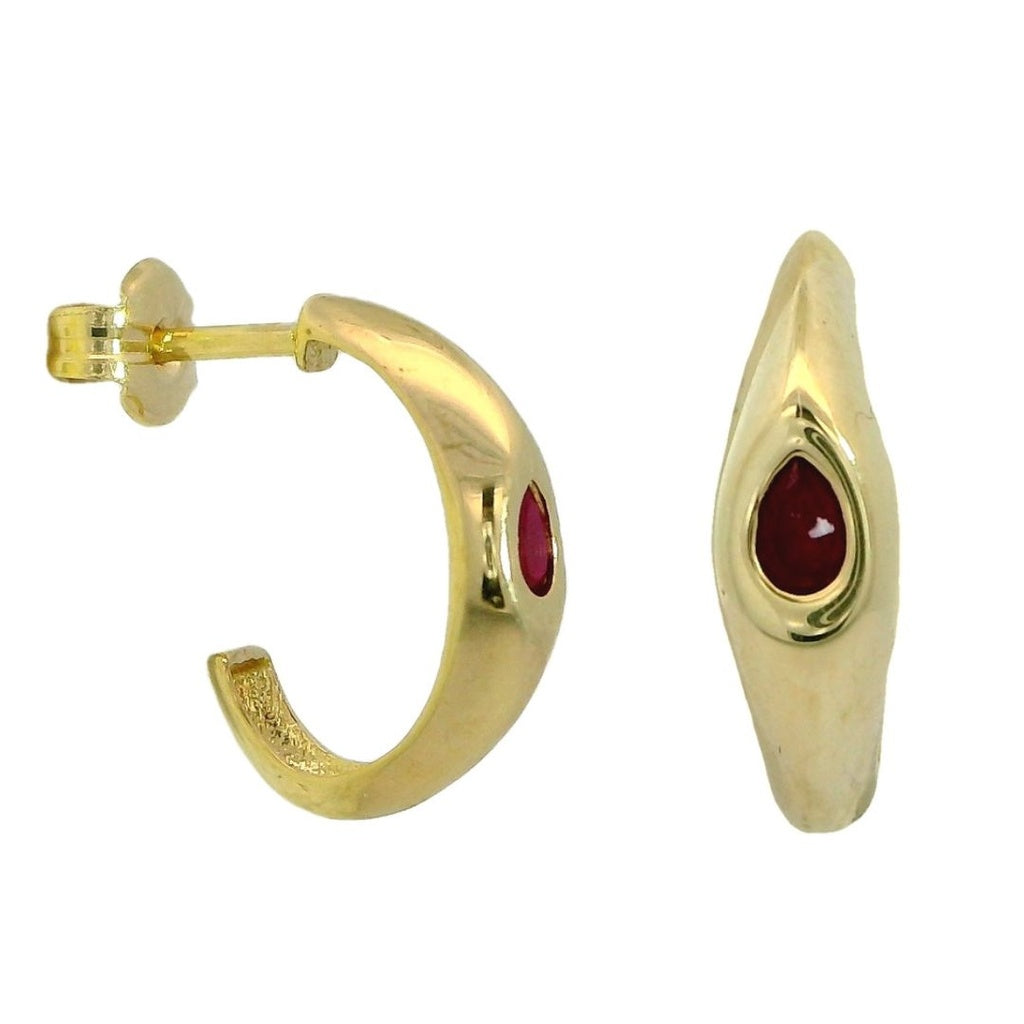18K Ruby Pear Hoop Earrings