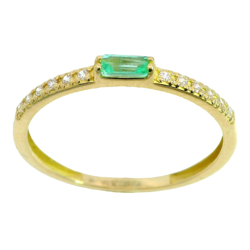 Baguette  Emerald and white topaz half eternity 18K Gold ring