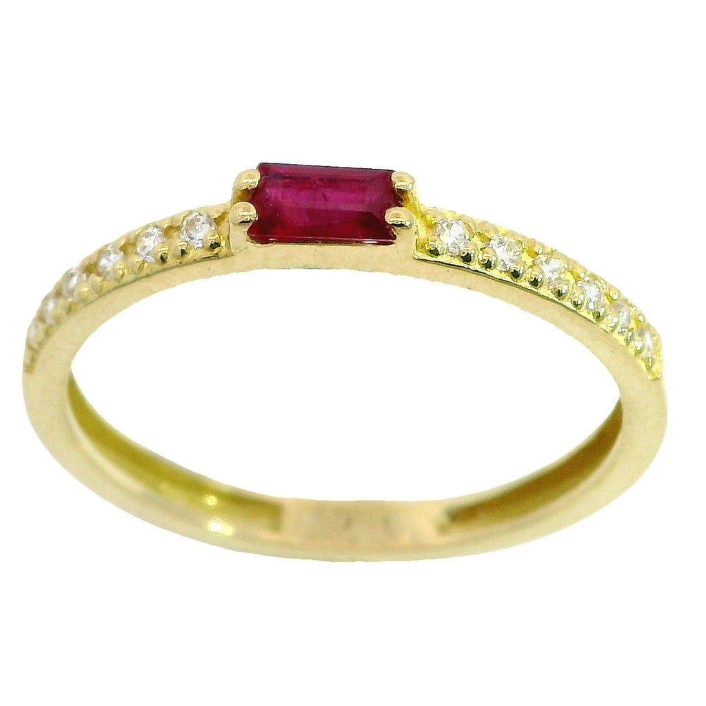 Baguette Ruby and white topaz half eternity 18K Gold ring