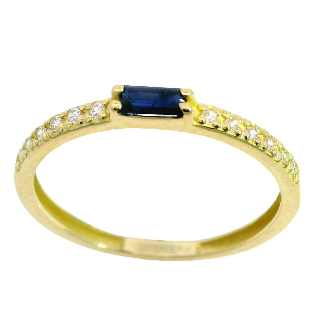 Baguette  Saphire and white topaz half eternity 18K Gold ring