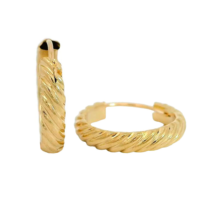 18K textured 15mm x 3 mm gold hoop earrings