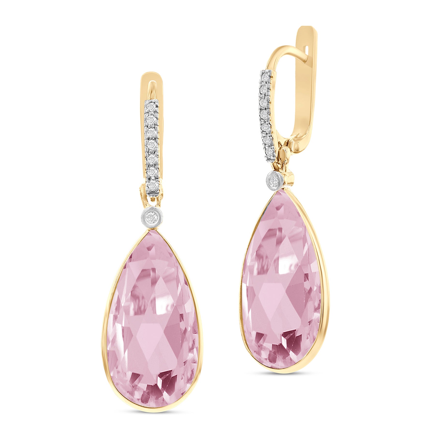 14K Gold 0.14 ct. tw. Diamond & Rose Quartz Tear Drop Earrings