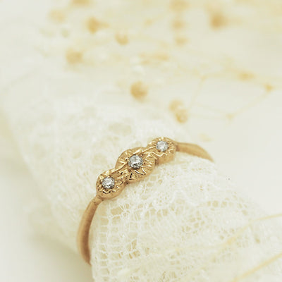 10K gold Edwardian Vintage 3 Diamond Ring