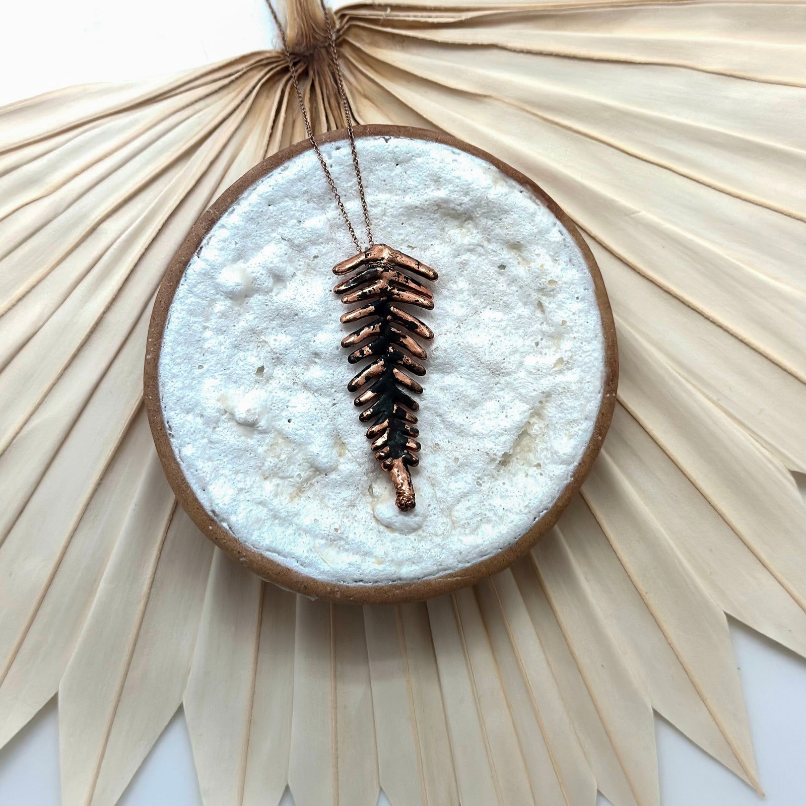 Copper Patina Fern tip necklace