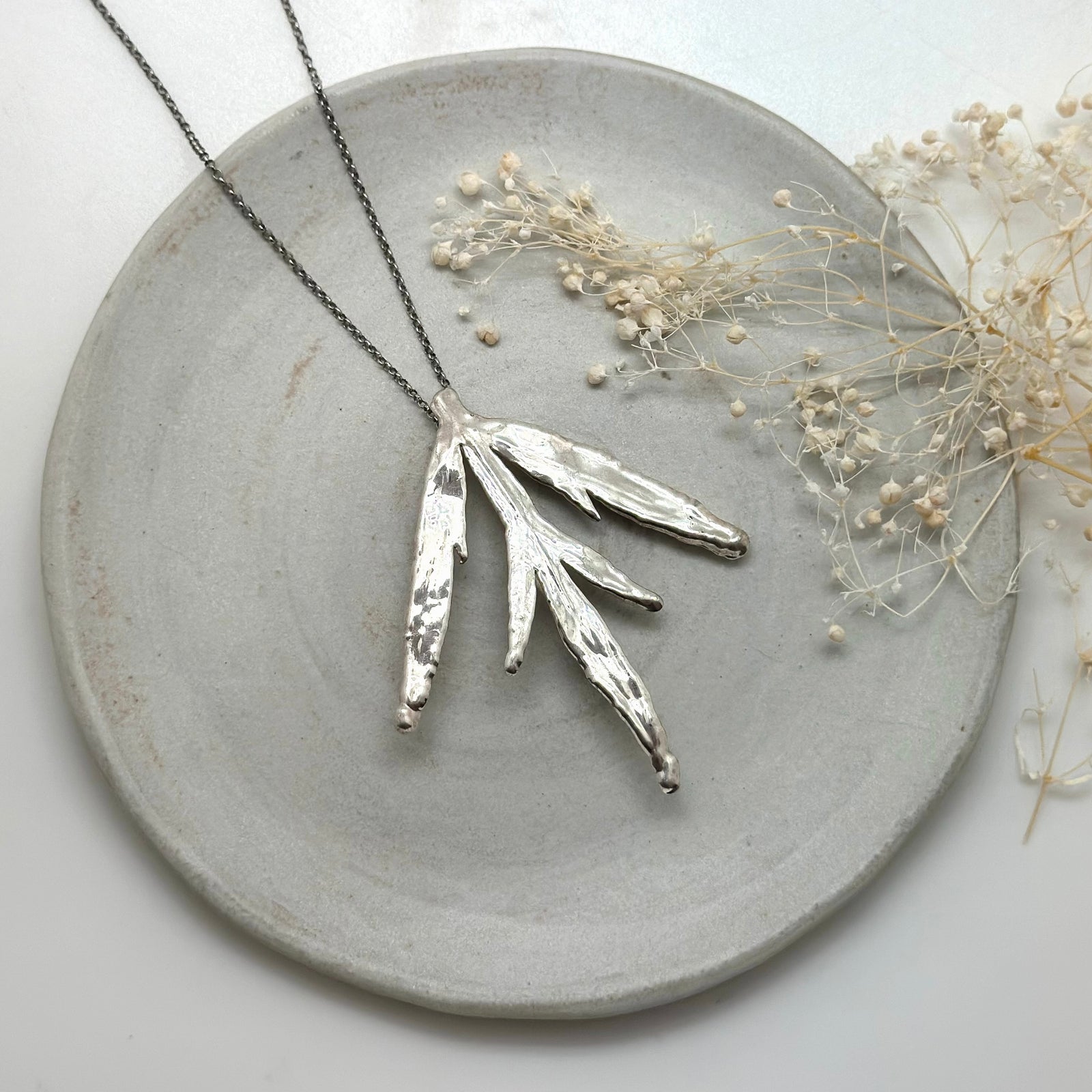 Silver dipped fern tip necklace