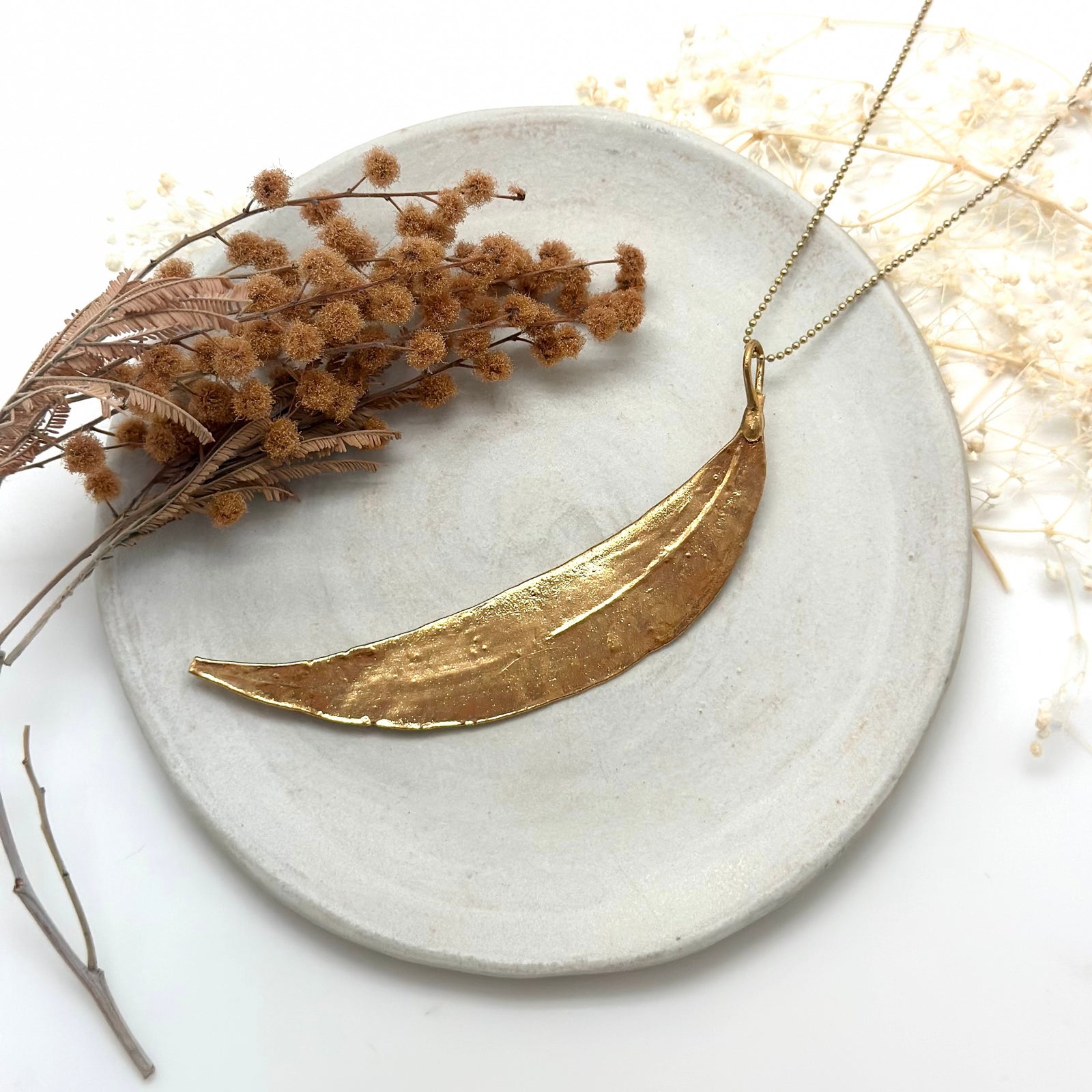 Gold Eucalyptus dipped leaf necklace