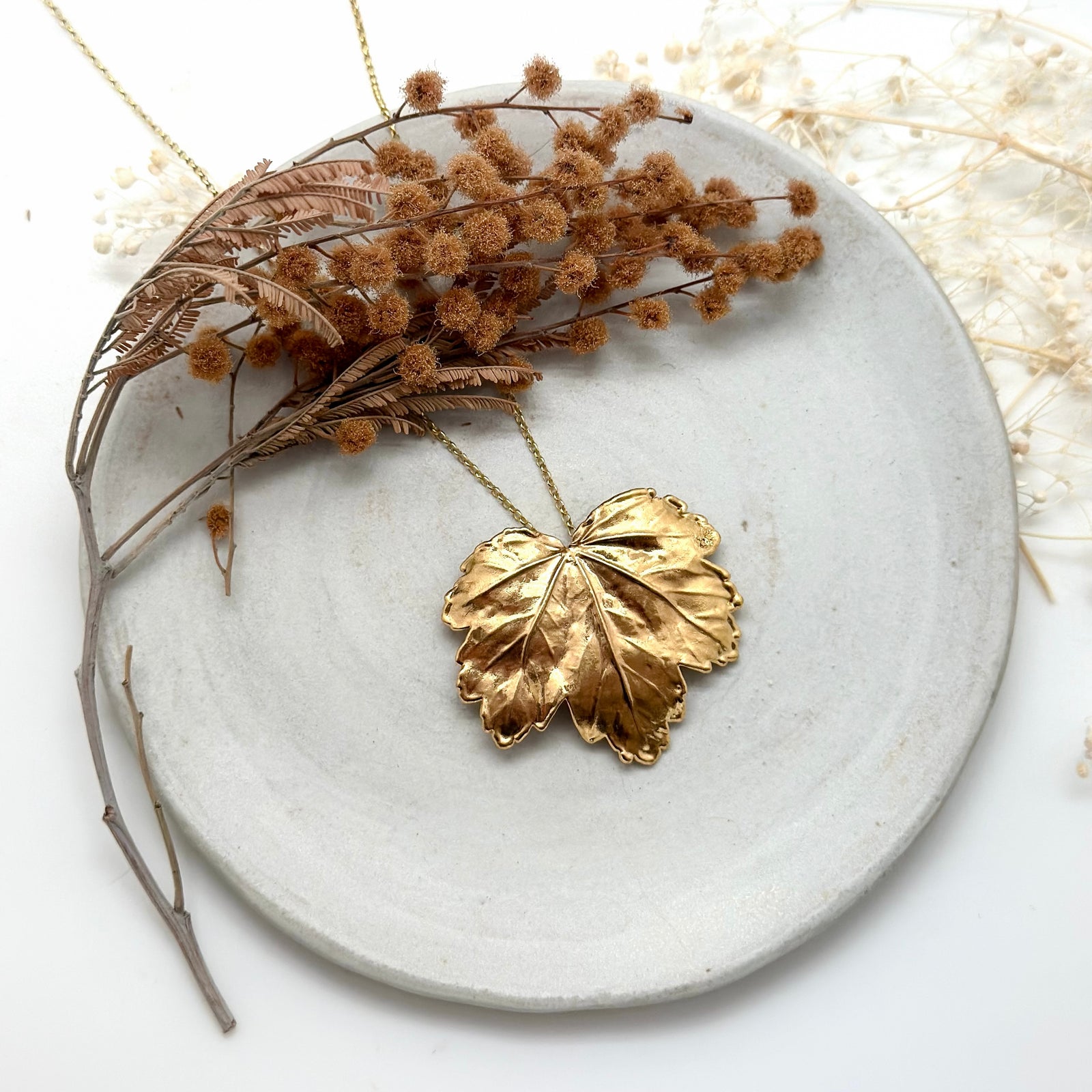 Gold Maple Metallized leaf necklace