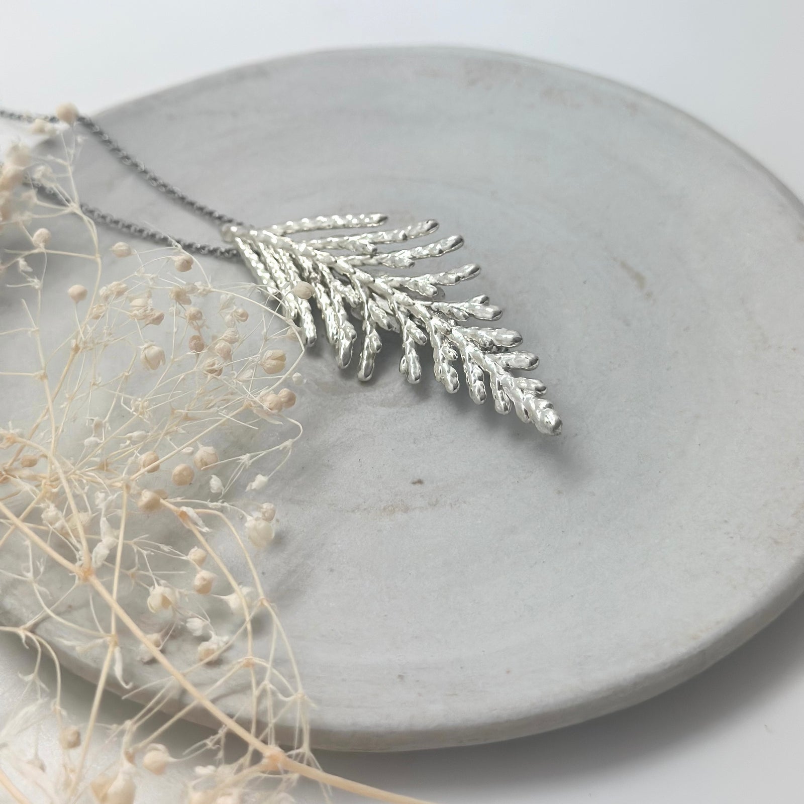 Fine Silver metallied Red Wood Leaf Necklace