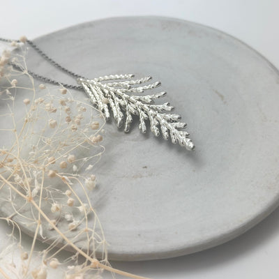 Fine Silver metallied Red Wood Leaf Necklace