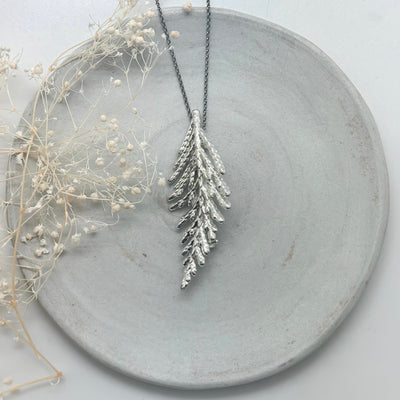 Fine Silver metallied Red Wood Leaf Necklace