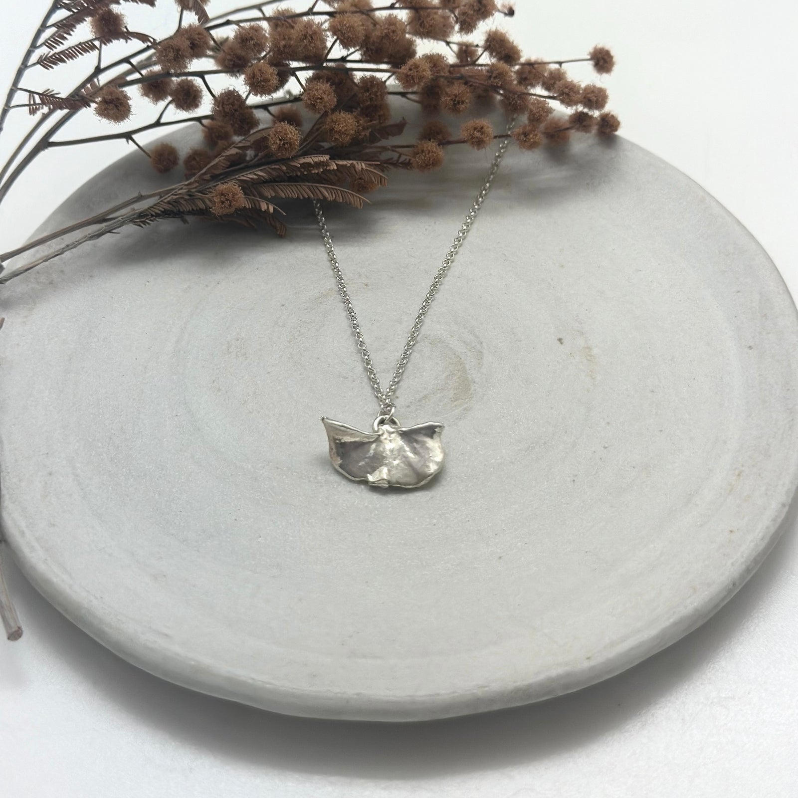 Extra small dipped silver gingko leaf necklace