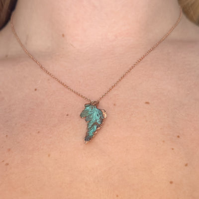 Dipped Green patina fern leaf necklace