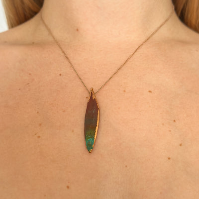 Green Copper Patina Olive leaf necklace