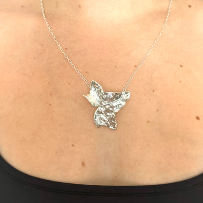 Silver real leaf metallized vine necklace