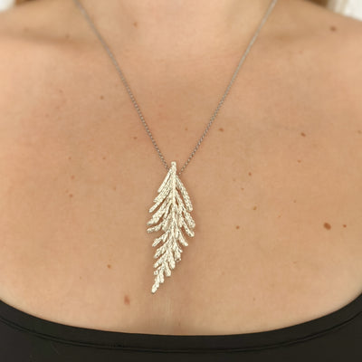 Fine Silver metallied Red Wood Leaf Necklace