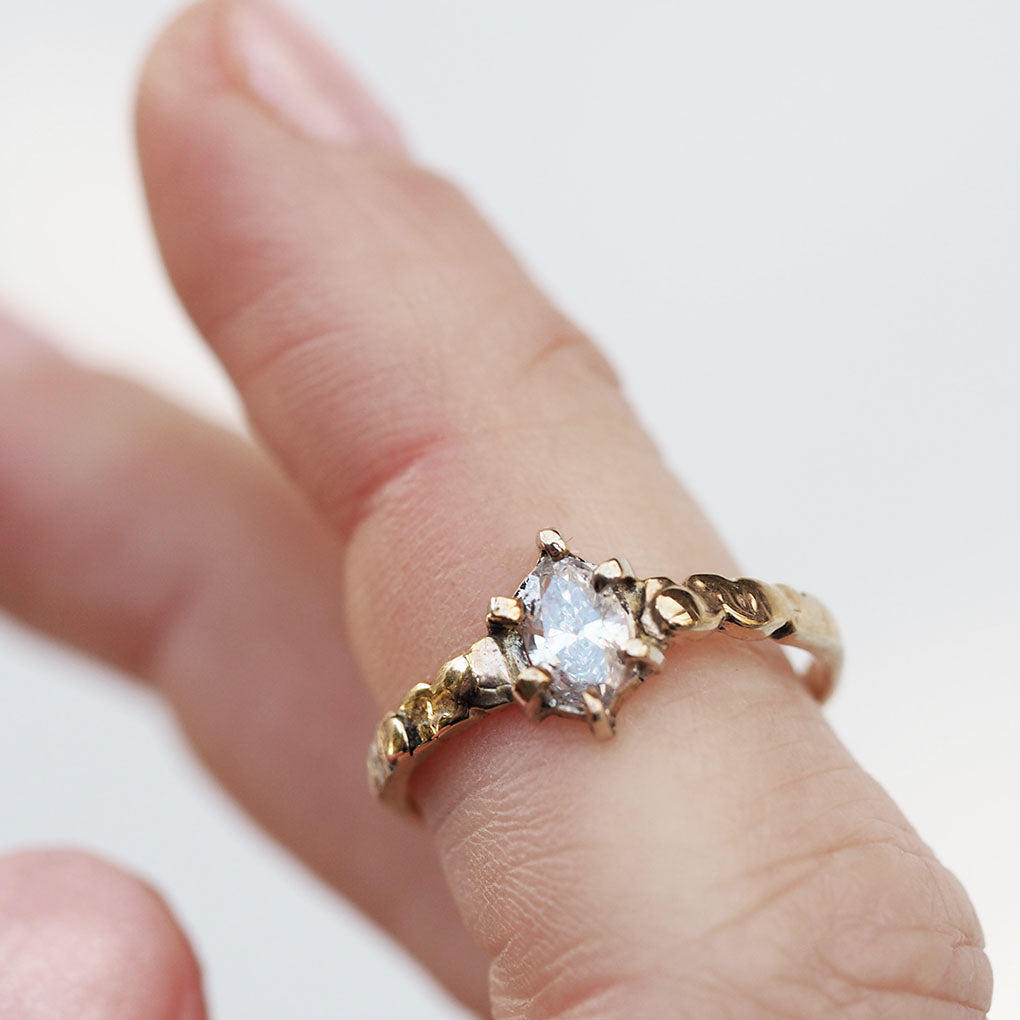 Marquise 14K gold estate textured ring