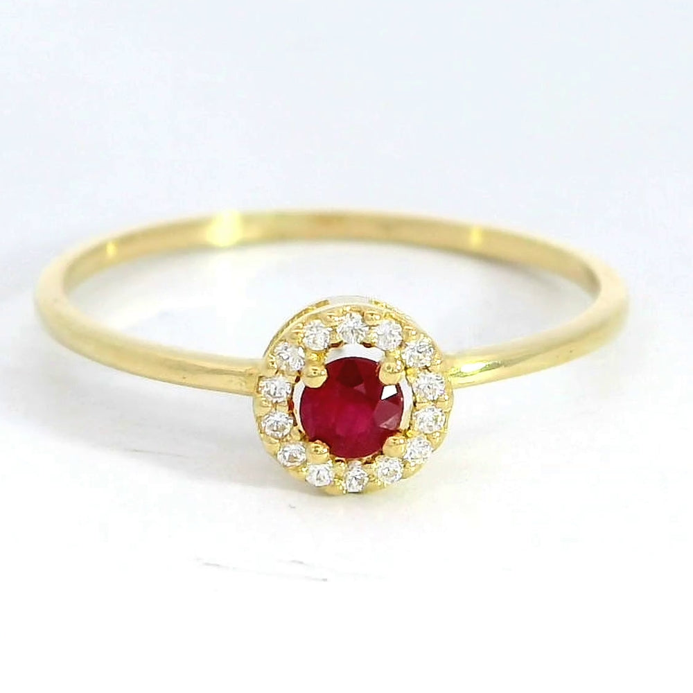 18K Gold 3 mm rubi and white topaz ring