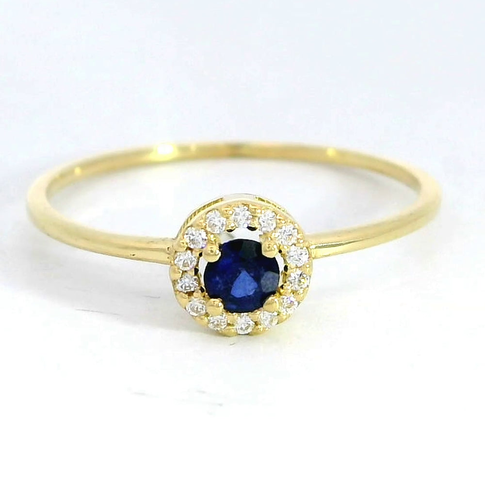 18K Gold 3 mm sapphire and white topaz ring