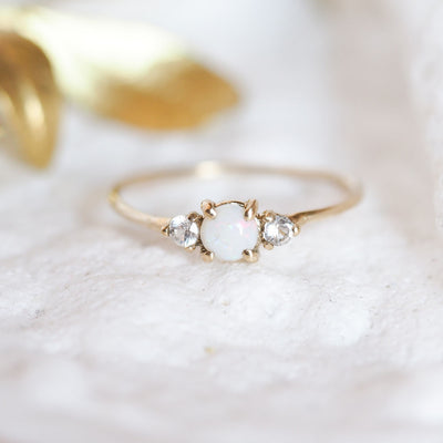 10K Petite Opal and Diamond ring