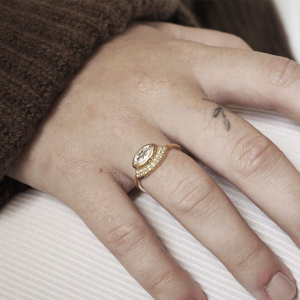 Marquise 1 ct Natural Diamond solitaire 18K Gold Sunrise Ring