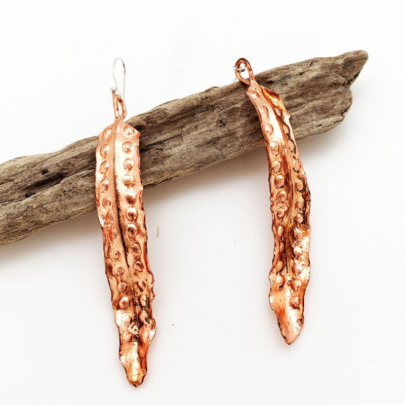 Fern leaf copper earrings