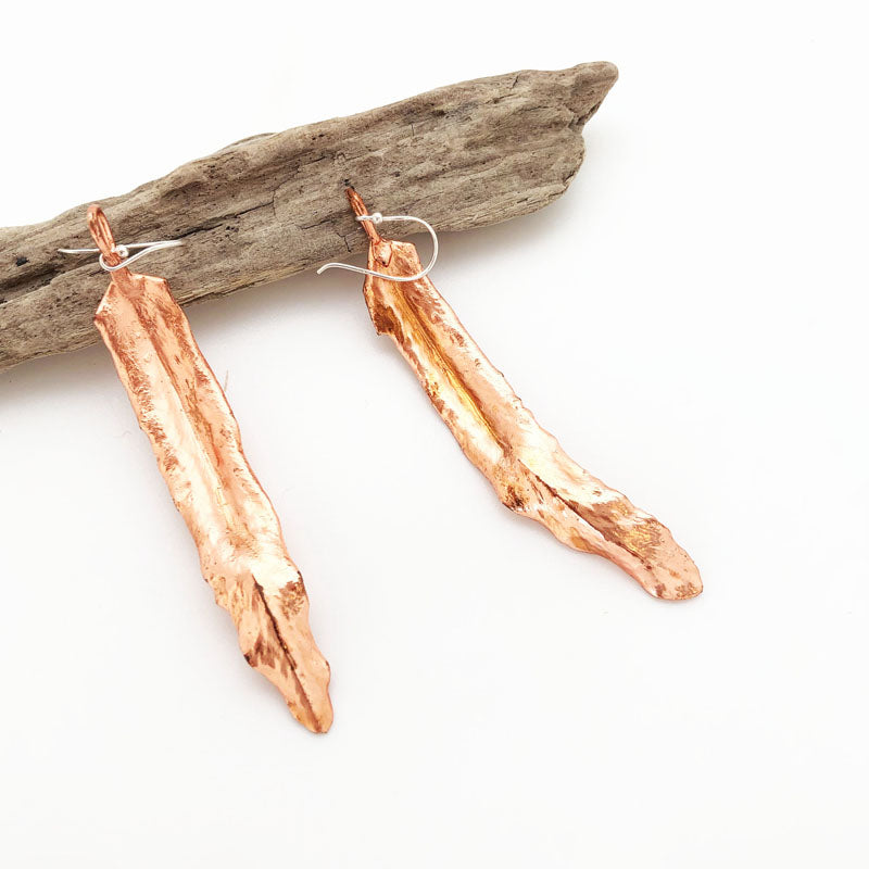 Fern leaf copper earrings