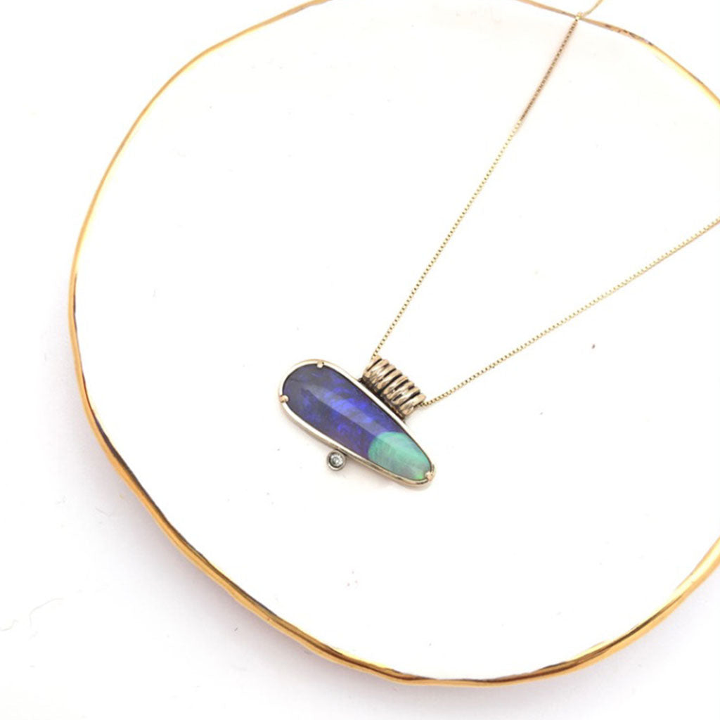 Diamond Opal Gold Necklace