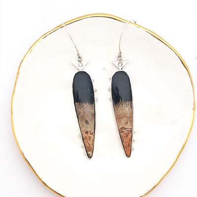 Petrified Palm Root Teardrop Earrings