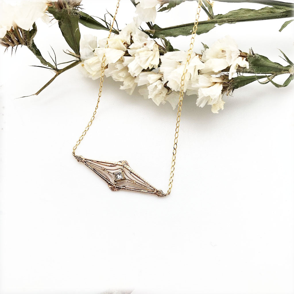 Vintage Victorian remake Gold Diamond Necklace